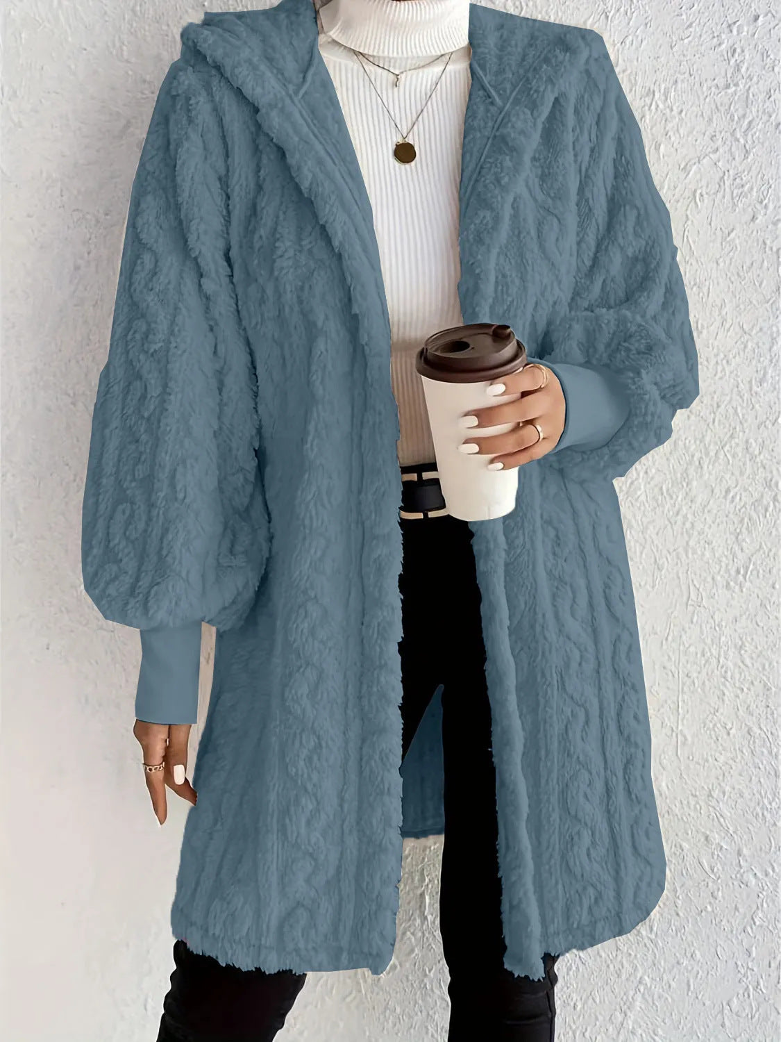 Women's Fluffy Oversized Cardigan with Hood and Pockets