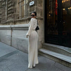 Elegant Crocheted Maxi Dress with Deep V-Neck