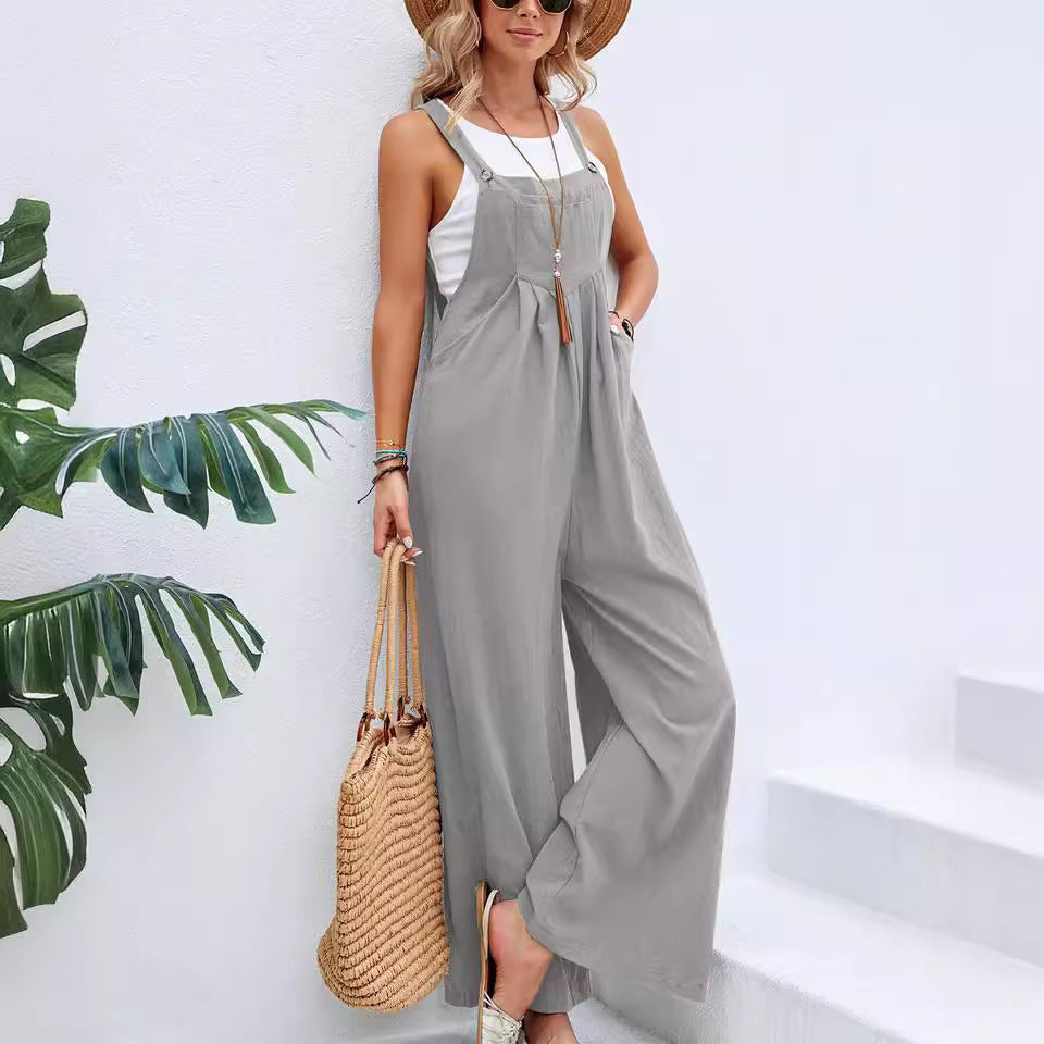 Women's Casual Wide-Leg Jumpsuit with Fashionable Straps