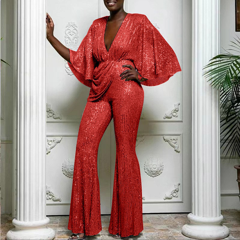 Women's Glamorous Sequin Jumpsuit with Wide Leg