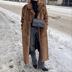 Women's Long Faux Fur Coat with Wide Lapel and Casual Fit