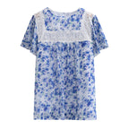 Women's Floral Blouse with Lace Trim