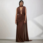 Floor-Length Wrap Dress with Draping