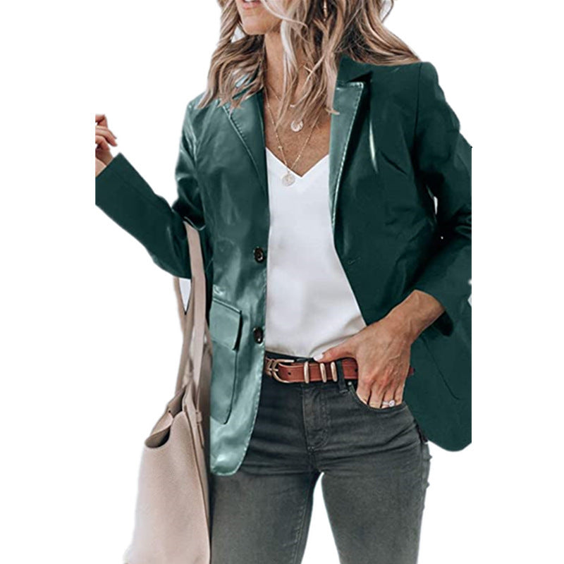 Women's Elegant Blazer Jacket in Timeless Design with Glossy Finish