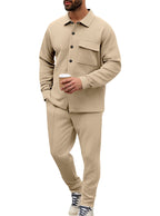 Men's Shirt Jacket Set with Flap Pocket and Tapered Trousers