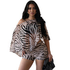 Women's Casual Beach Set with Asymmetrical Top and Ruched Shorts