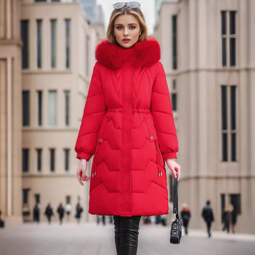 Women's Elegant Insulated Winter Coat with Detachable Faux Fur Collar