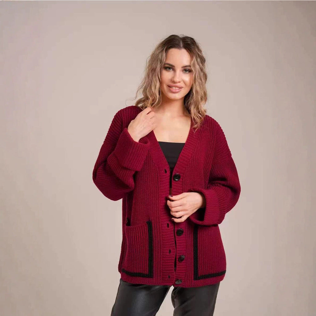 Women's Chunky Knit Cardigan with Button Details and Casual Fit