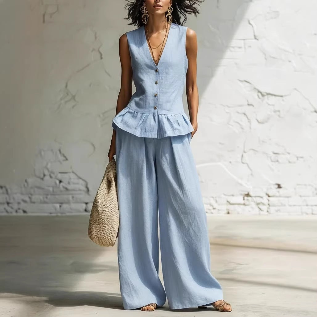 Women's Casual Peplum Jumpsuit with Button Details