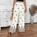 Women's Elegant Loose-Fit Patterned Trousers