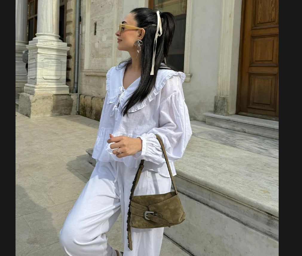 Women's Blouse with Ruffle Details and Fitted Cut
