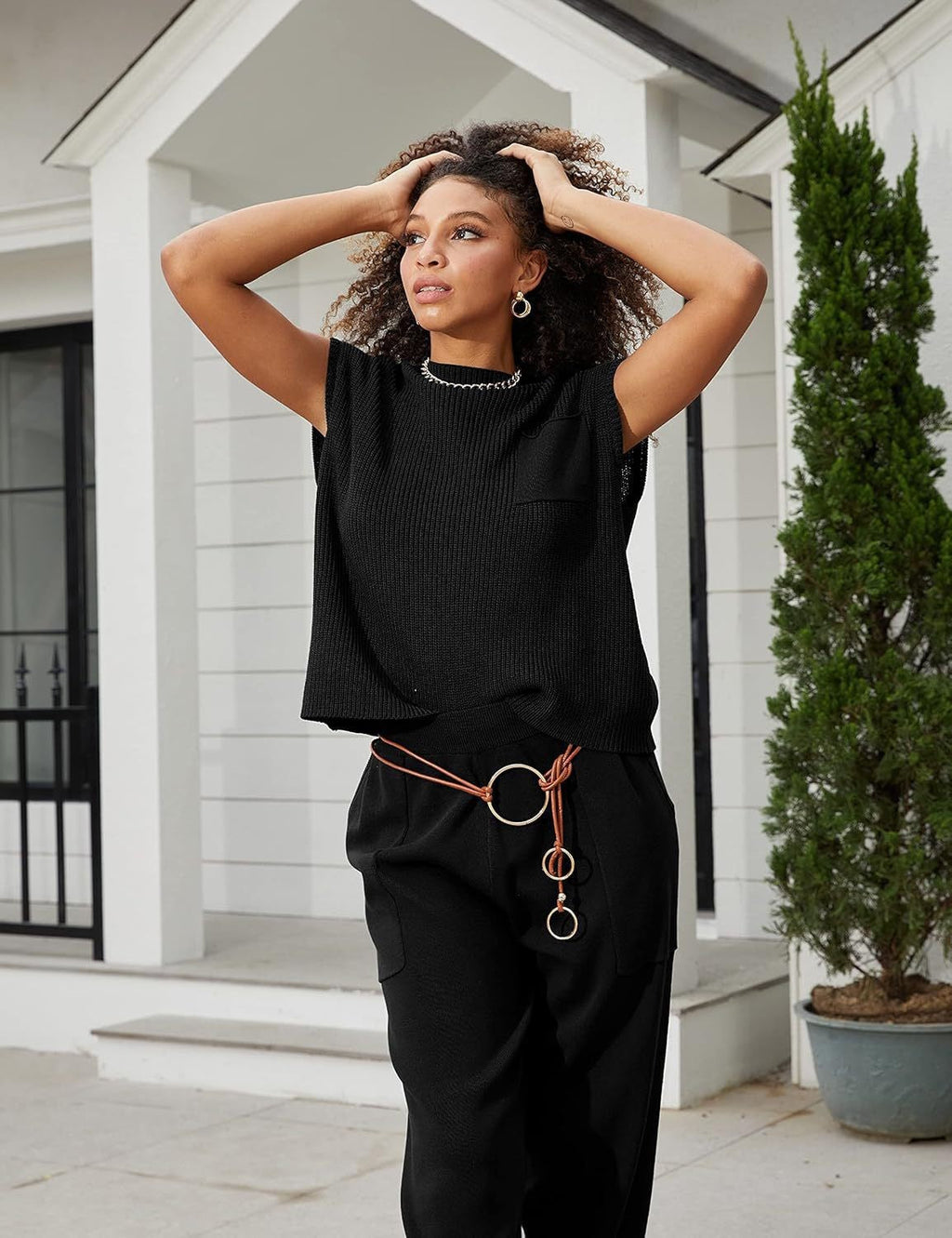 Women's Casual Knit Top and Wide-Leg Pants Set