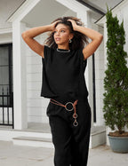 Women's Casual Knit Top and Wide-Leg Pants Set
