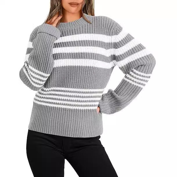 Women's Knitted Sweater in Casual Striped Look