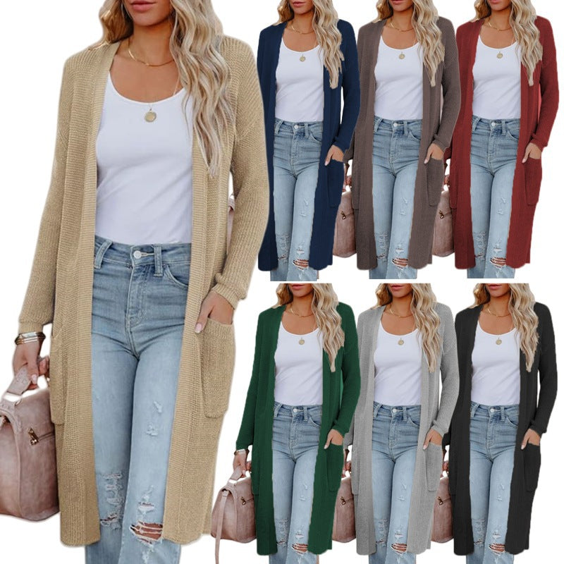 Women's Casual Open-Front Knit Coat with Pockets