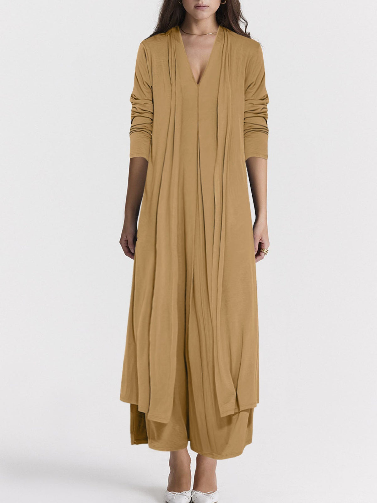 Women's Airy Maxi Skirt with Elegant V-Neck and Flowing Cut