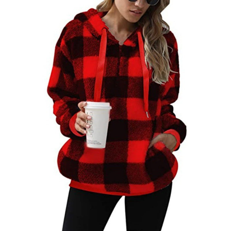 Women's Cozy Plaid Coat with High Collar