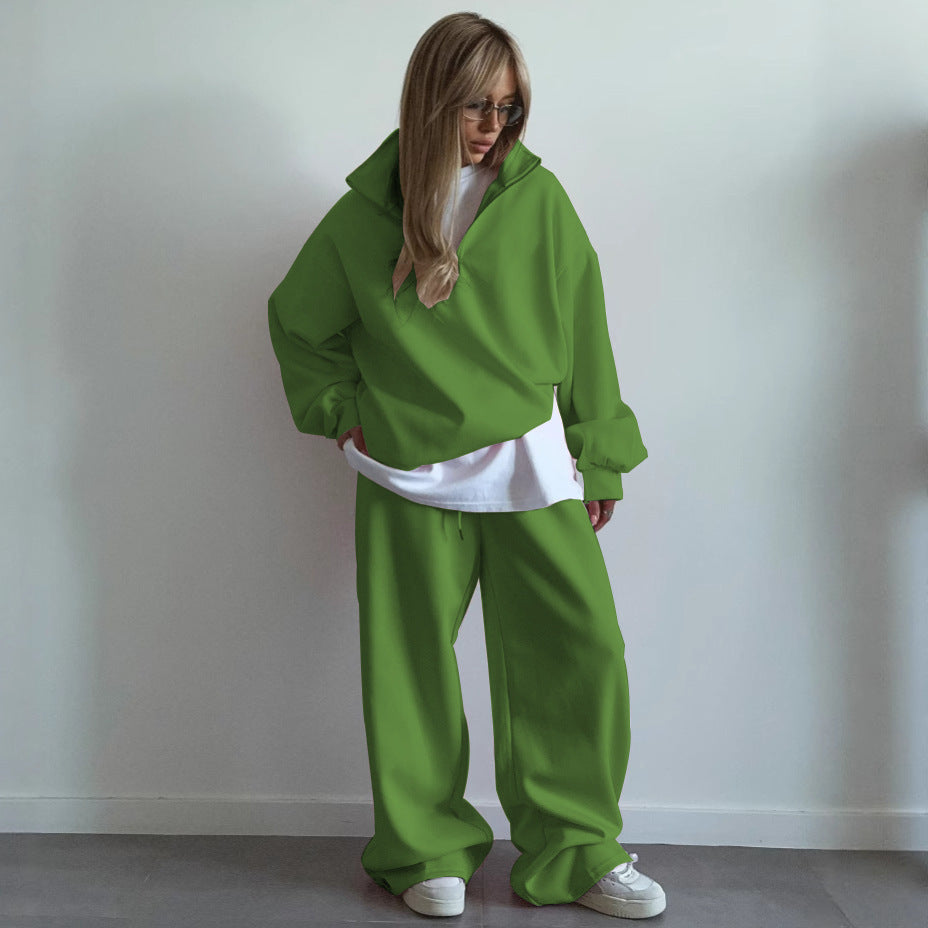 Women's Cozy Fleece Loungewear Set with Stand-Up Collar