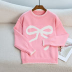 Women's Cozy Sweatshirt with Bow Motif and Comfortable Sleeves