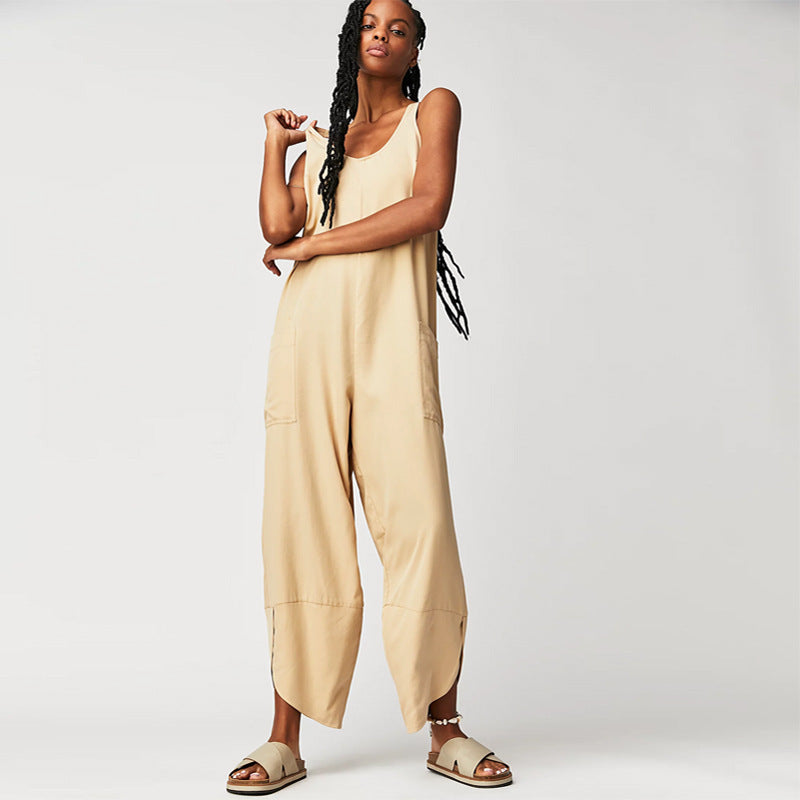 Women's Casual Wide-Leg Jumpsuit with Side Pockets