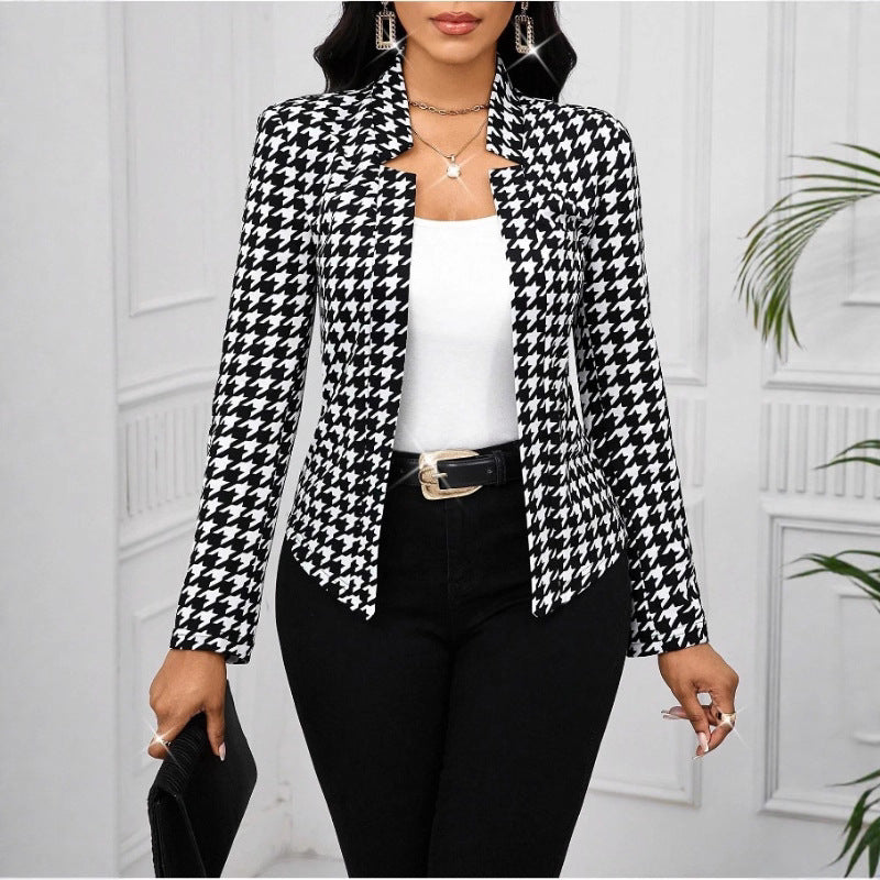 Elegant Houndstooth Blazer Jacket