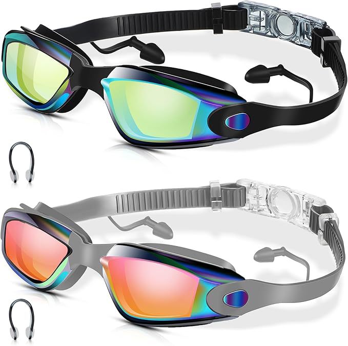 Swim goggles with adjustable head strap and anti-fog technology