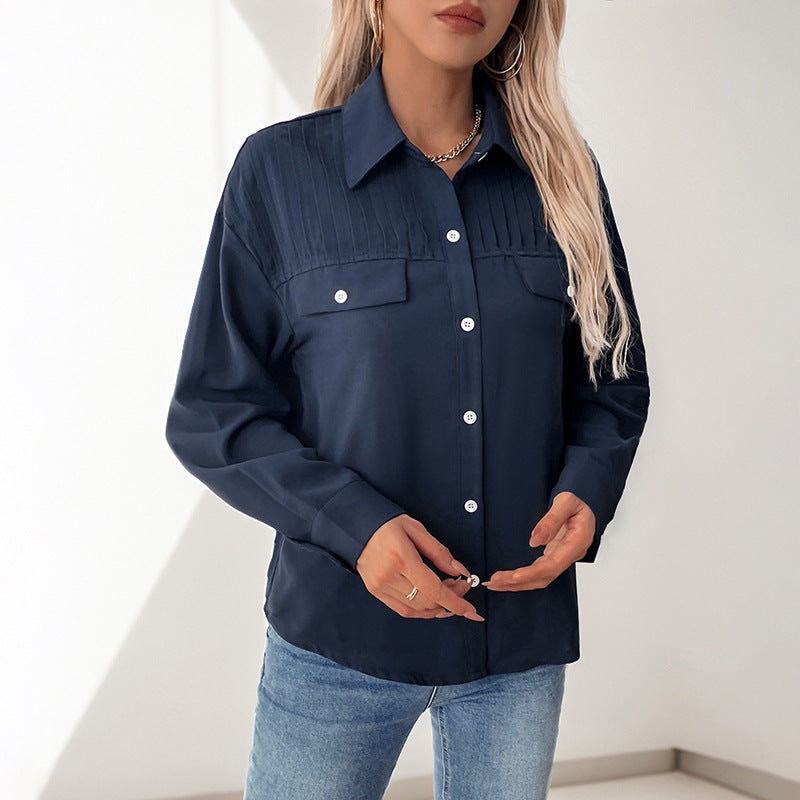 Women's Elegant Blouse with Decorative Pleat Structure