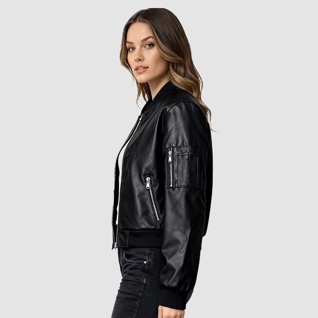 Lightweight Women's Faux Leather Quilted Jacket