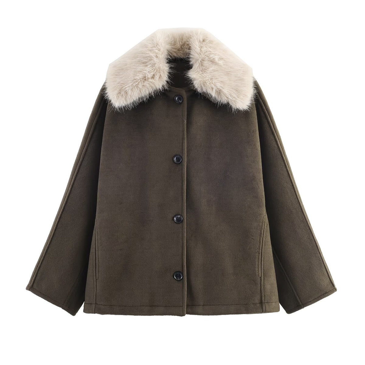 Elegant Oversized Coat with Detachable Faux Fur Collar
