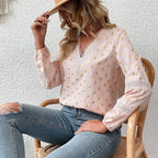 Women's V-Neck Blouse with Fine Eyelet Pattern