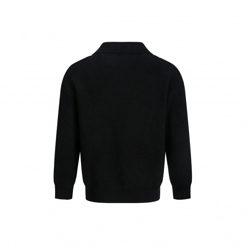 Elegant Knit Sweater with Modern Collar