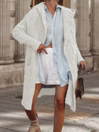 Women's Chunky Knit Cardigan with Open Cut and Hood