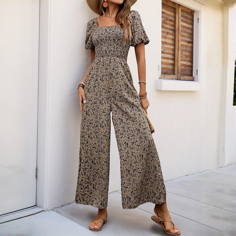 Women's Airy Summer Overall with Puff Sleeves and Elastic Waistband