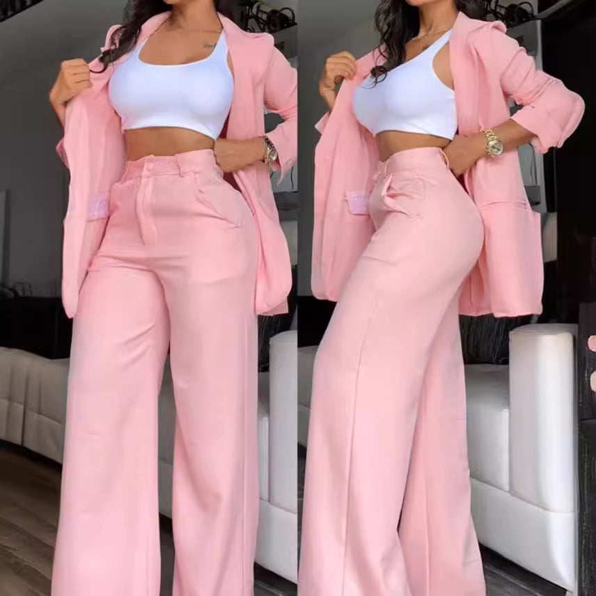 Women's Elegant Wide-Leg Blazer and Pants Set