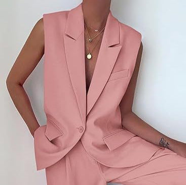 Women's Sleeveless Blazer Set with Wide-Leg Trousers