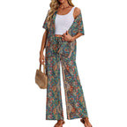 Women's Short-Sleeve Overall with Ruffle Details and Tie Belt