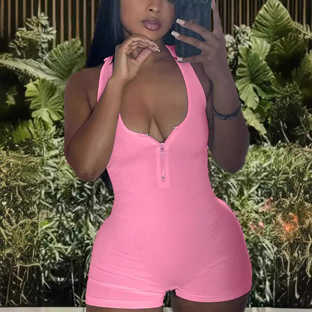 Women's Jumpsuit with Deep Neckline and Zipper