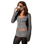 Women's Ribbed Lounge Set with U-Neck Cropped Cardigan and High-Waist Shorts