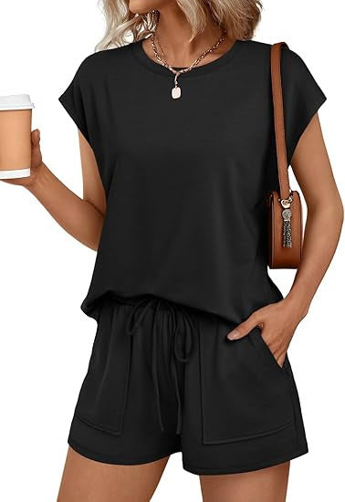Women's Comfortable Lounge Set with Elastic Waist and Pockets