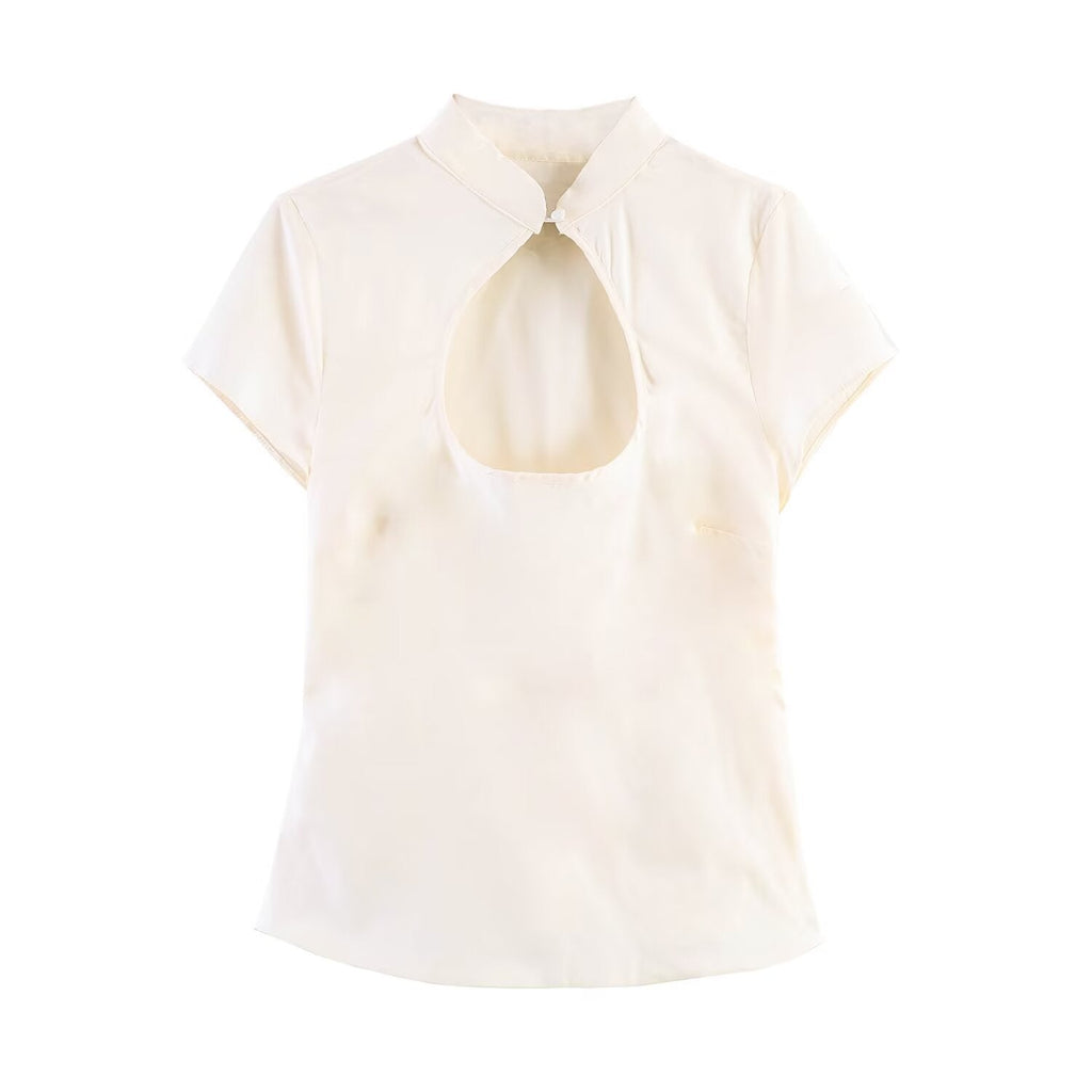 Women's Blouse with Innovative Neckline and Elegant Collar