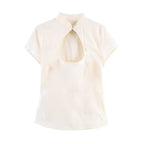 Women's Blouse with Innovative Neckline and Elegant Collar