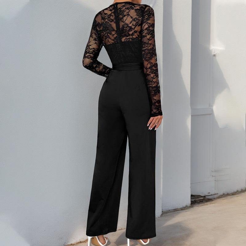 Elegant Jumpsuit with Lace Bodice and Fitted Waist