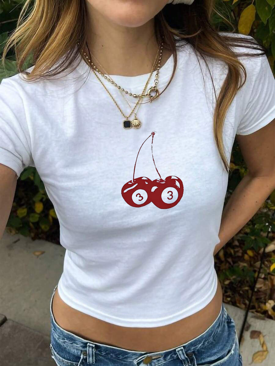 Women's Cherry Print Crop T-Shirt
