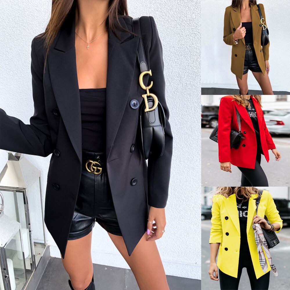 Women's Elegant Tailored Blazer with Double-Breasted Button Closure