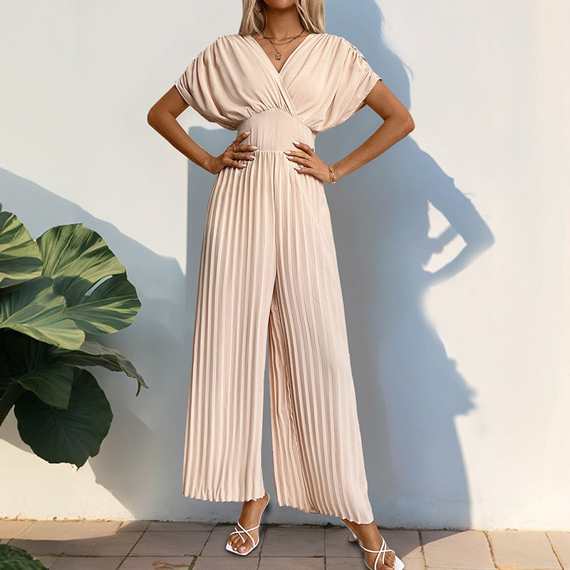 Elegant High V-Neck Jumpsuit with Wide Legs