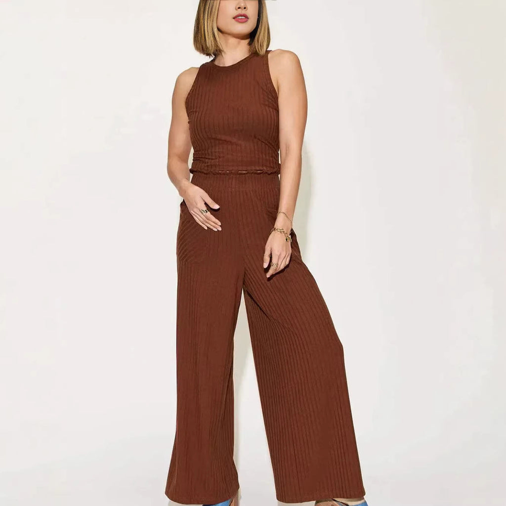Women's Casual Wide-Leg Jumpsuit with Pockets