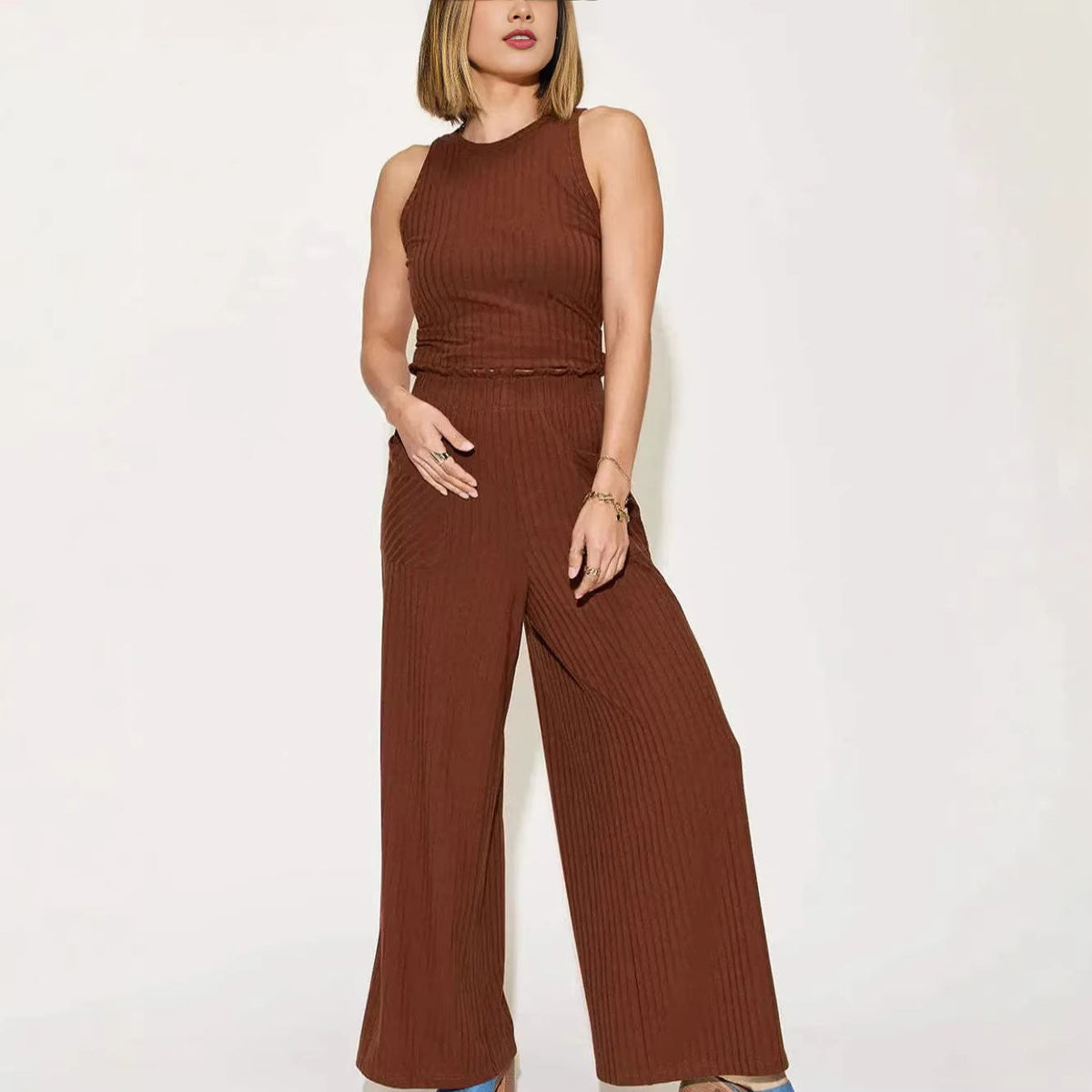 Women's Casual Wide-Leg Jumpsuit with Pockets