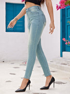 Women's High-Waist Skinny Jeans with Distressed Details