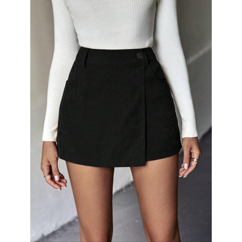 Women's Asymmetrical Mini Skirt with Button Details
