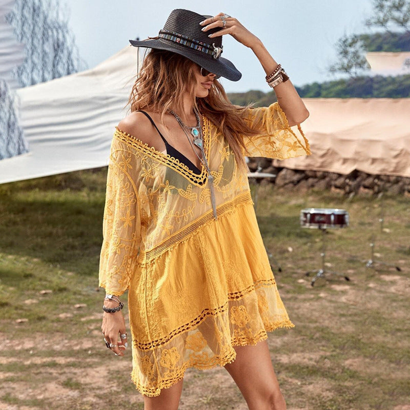 Women's Airy Beach Cover-Up with Elaborate Embroidery